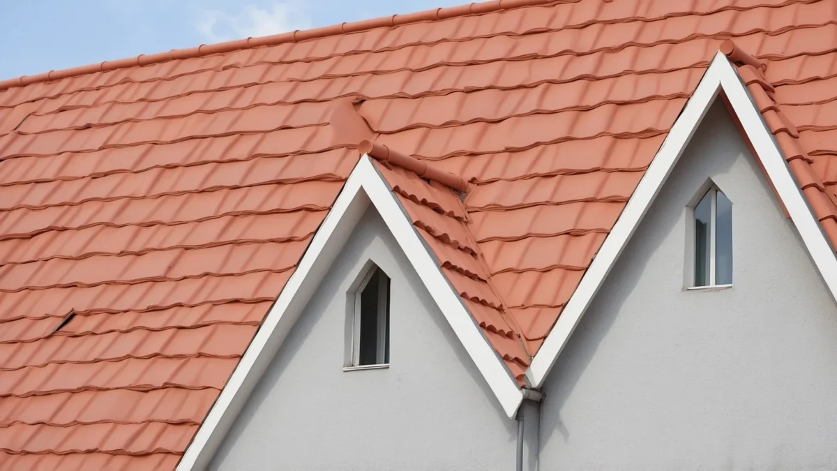 Dach mit roten Tonziegeln und grauen Betondachsteinen im Vergleich