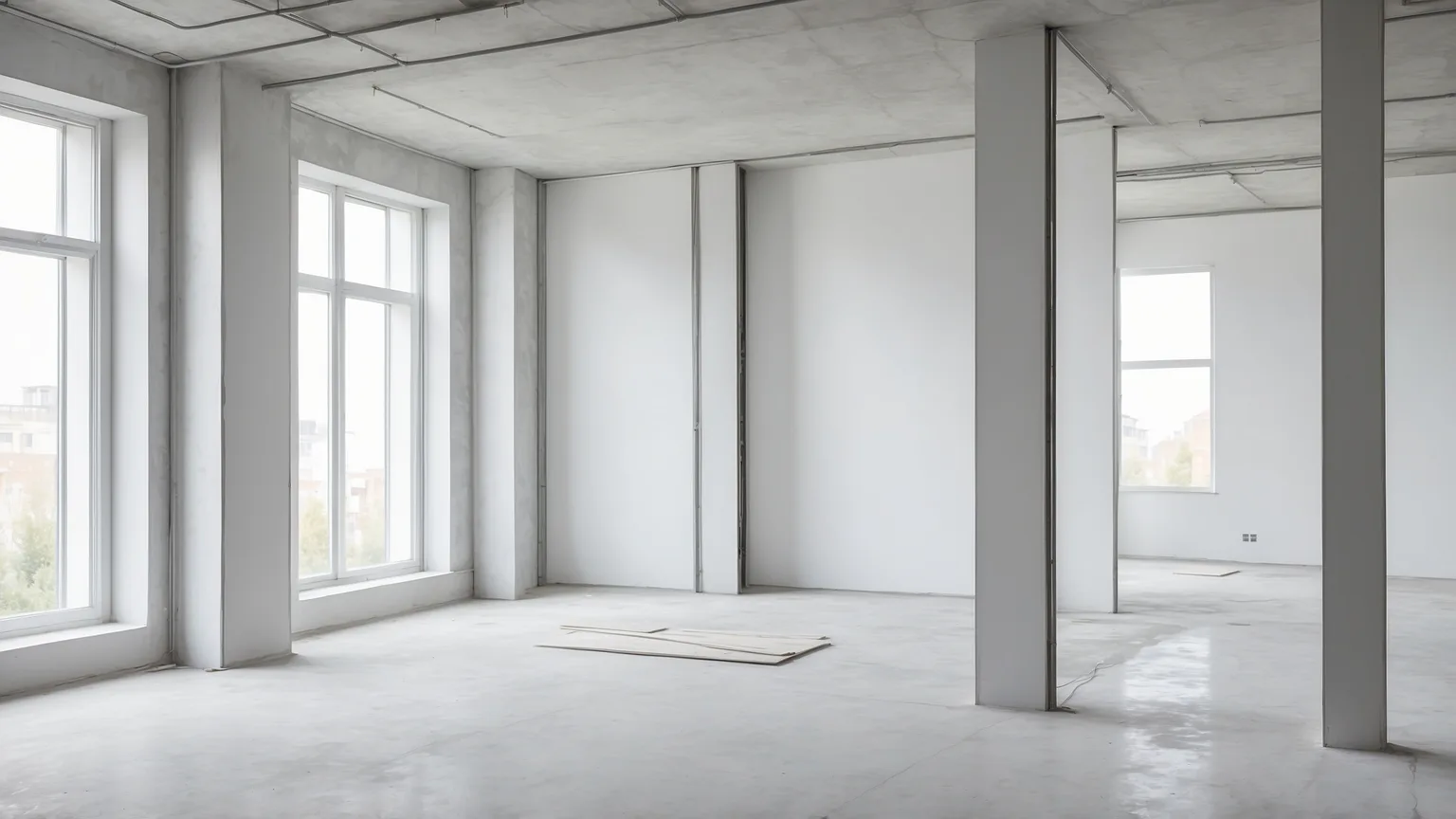 Ständerwerk einer Trockenbauwand im Rohbau